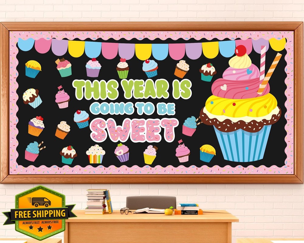 ZOIIWA Cupcake Birthday Bulletin Board Decorations