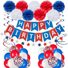 Blue White and Red Birthday Decorations, Patriotic Party Silver,white