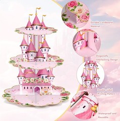 3 Tier Princess Birthday Cupcake Stand Party Decorations Floral Princess Cupc…