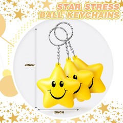 48 Pcs Star Stress Ball Keychains Bulk Party Favor, Smile Face Mini Foam Ball…