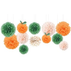 Little Cutie Baby Shower Decorations 12 PCS Light Orange Green Pom Poms
