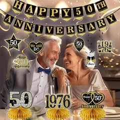 50Th Anniversary Decorations, 10Pcs Happy 50Th Wedding Anniversary Vintage 1976