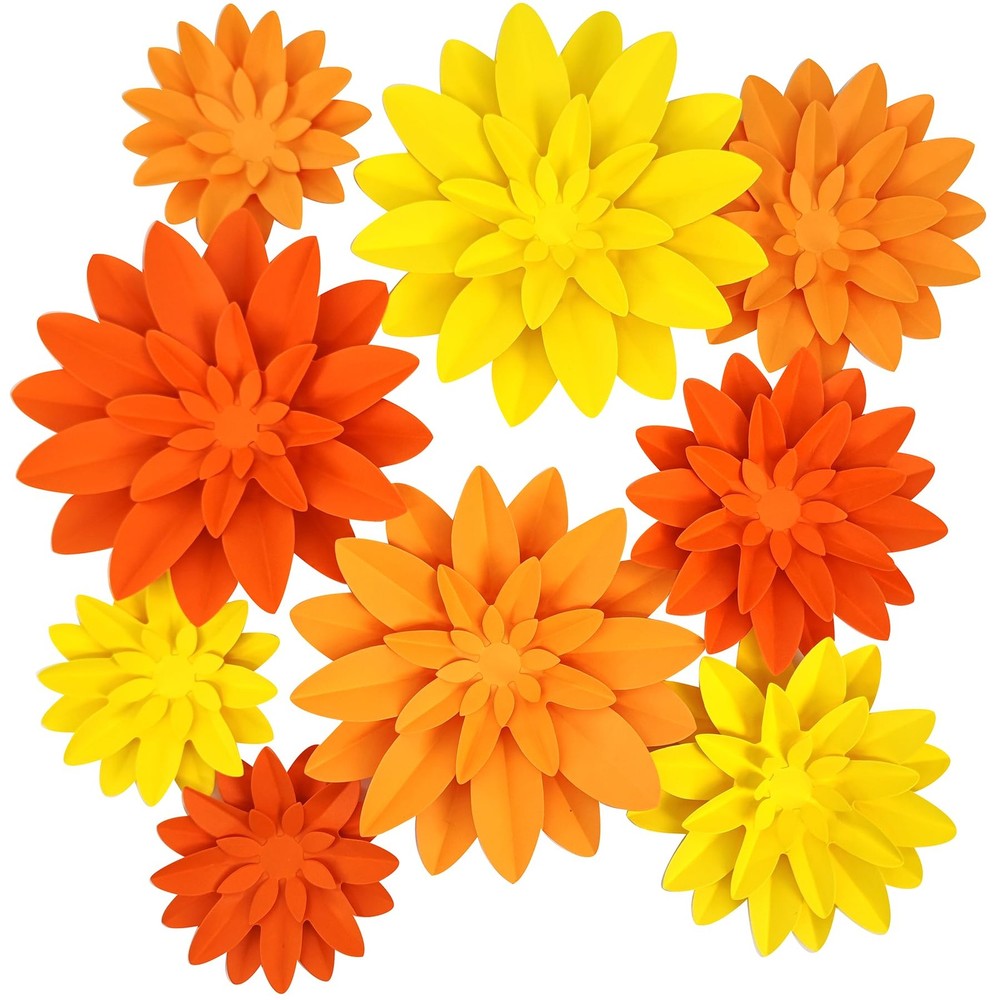 9 Pack Orange Flower 9 in 6 in Fall Autumn Thanksgiving, Party Wall Backdrop