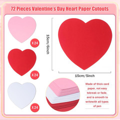 72 Pcs 6 Inch Large Heart Paper Cutouts, Double Sided Heart Shape Paper Decorati