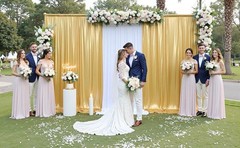 10x10FT Gold Sequin Backdrop Curtain – 2 Panels of 5x10FT Wrinkle-Glitter Drapes