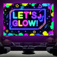 Neon Glow Banner 71X43 Inch Party Decoration Geometric Shapes Birthday Backdrop