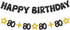 Happy 80Th Birthday Banner-Black Gold 80Th Birthday Decorations for Women Men,Gl