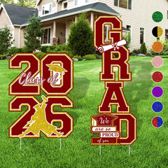 Maroon and Gold Graduation Decorations Class of 2026 Yard Signs – 4pcs Large Bur