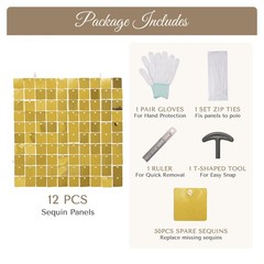 12 Pcs Gold Shimmer Wall Backdrop Panels Square Sequin Party Decoration 3×4 Ft
