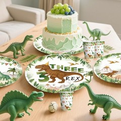 267pcs Three Rex Birthday Decorations Boy Complete Party Set, 3 Rex Birthday …