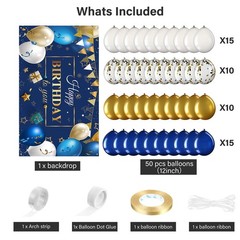 Navy Blue and Gold Birthday Decoration Kit with Banner and Confetti Balloons