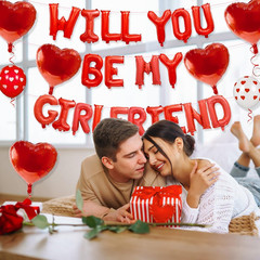 2 Set 16 Inch Will You Be My Girlfriend Balloons Banner, Red Proposal Letter Bal