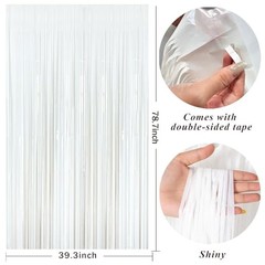 Party Streamers Foil Fringe Backdrop Curtains Tinsel Streamers 2 Pack White