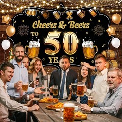 Cheers to 50 Years Backdrop Banner, Happy 50Th Birthday Decorations for Men Wome