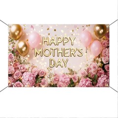 Mother Day Backdrop Banner Pink Flowers Balloon Happy Mothers Day Decorations Ba