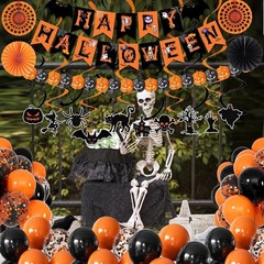 Happy Halloween Banner Kit with Eco-Friendly Paper Fans & Balloons for Parties