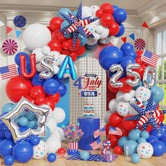146Pcs Red White Blue Patriotic 4th of July Balloon Arch Kit, Anniversary 250…