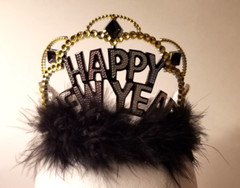 Happy New Year Tiara Feather Accent Black Gold & Silver Ages 14+