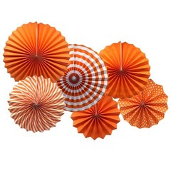 Orange Paper Fans Set – Round Pattern Hanging Decorations for Birthday, Wedding,
