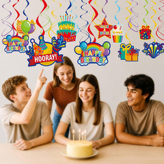 Colorful Birthday Hanging Swirl Decorations, 36Ct Paper Ceiling Decor Set with C
