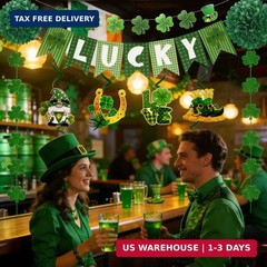 St. Patrick’s Day Decorations Kit with Lucky Banner, Hanging Swirls, Glitter Sha