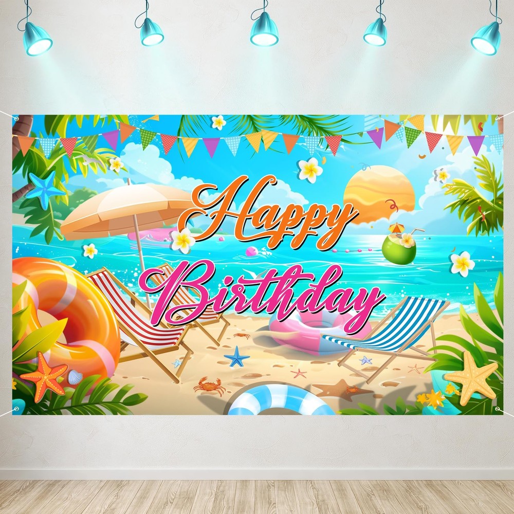 Summer Happy Birthday 44 inches x 71 inches, Blue, Green, Yellow, Orange