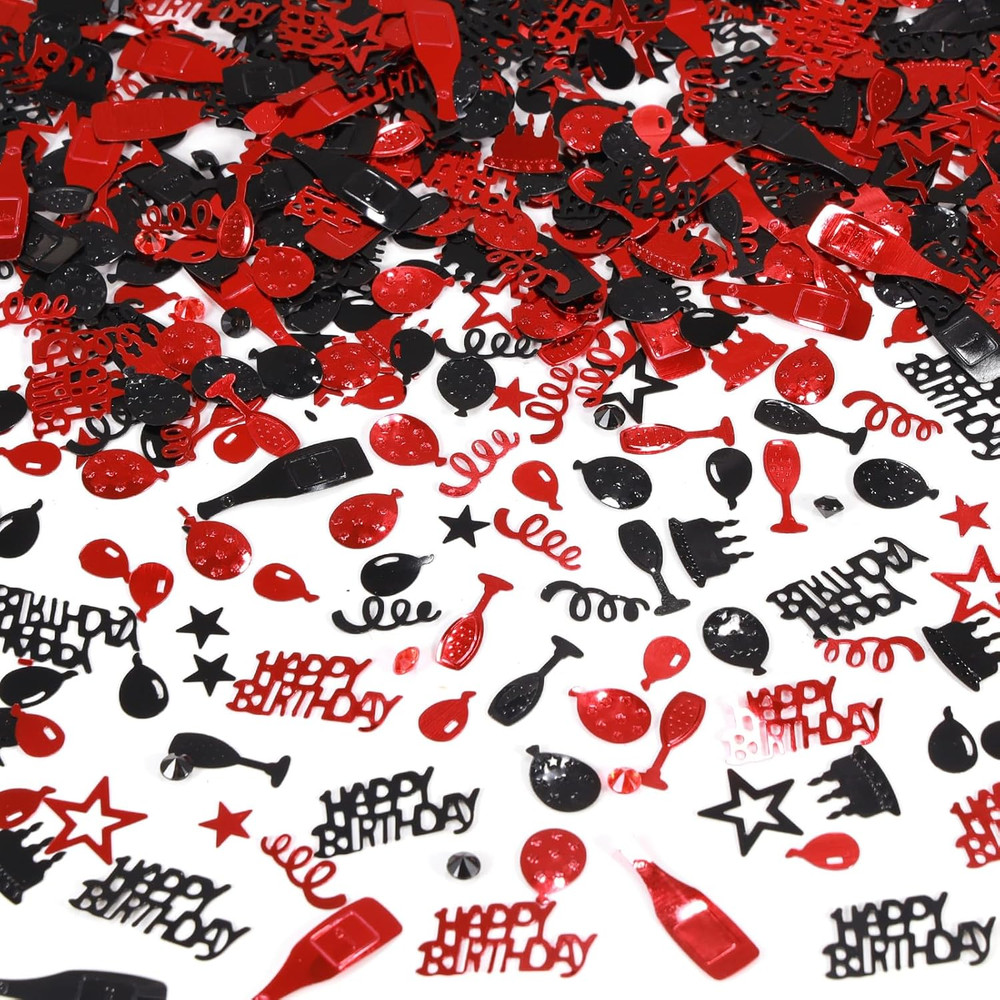 Red and Black Happy Birthday Confetti, 3000 Pcs Birthday Cake Table Metallic Foi