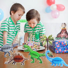 8 PCS Watercolor Dinosaur Party Honeycomb Centerpieces – Dinosaur Birthday Table