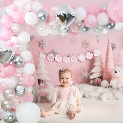 Pink White Silver Winter Onderland Balloon Arch Kit Baby Shower Birthday