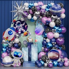 168PCS Space Themed Party Decorations Outer Galaxy Balloon Arch Kit with Blue…
