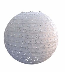 16″ Round Eyelet Lace Look Paper Lantern – White