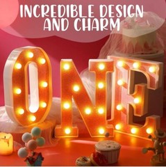 Light up Letter ONE Plastic Marquee Number Lights Birthday 3pc New Pink