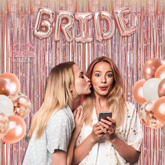 Rose Gold Tinsel Curtain Party Backdrop – Foil Fringe Curtain Streamers for Bac