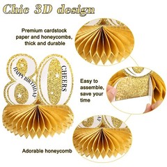 8 Pieces 80th Birthday Decorations Set, Happy 80th Honeycomb Centerpieces Tab…