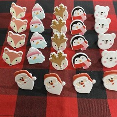 Christmas Cupcake Topper Rings 24 pc Cake Decoration Bear Santa Deer Fox Penguin