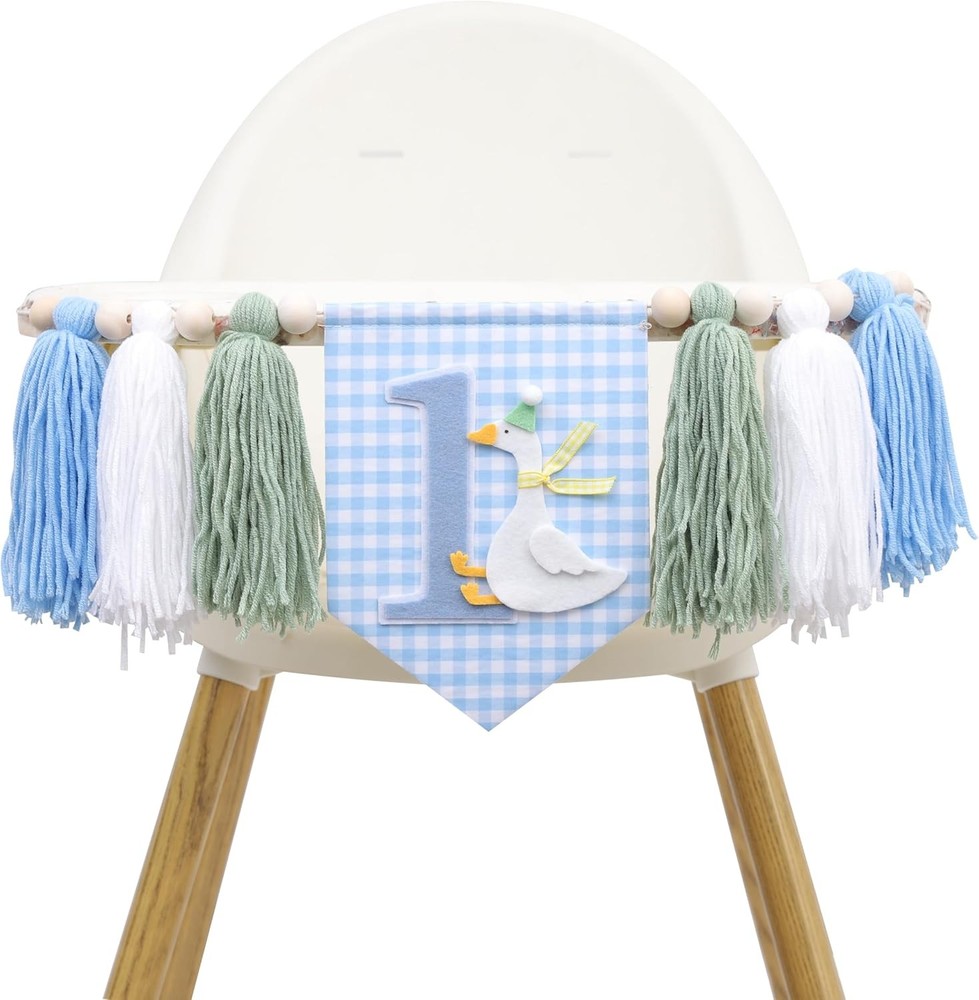 One Funny Goose High Chair Banner for Boys – Theme 1st Birthday blue