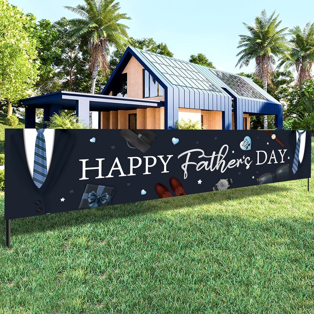 Happy Father’s Day Banner, Black, 98″ x 20″ Rectangular, Standard Banner with Gr
