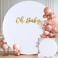Gallety 7.2FT White Round Backdrop Cover with Size Adjuster & 4 Metal Clips,