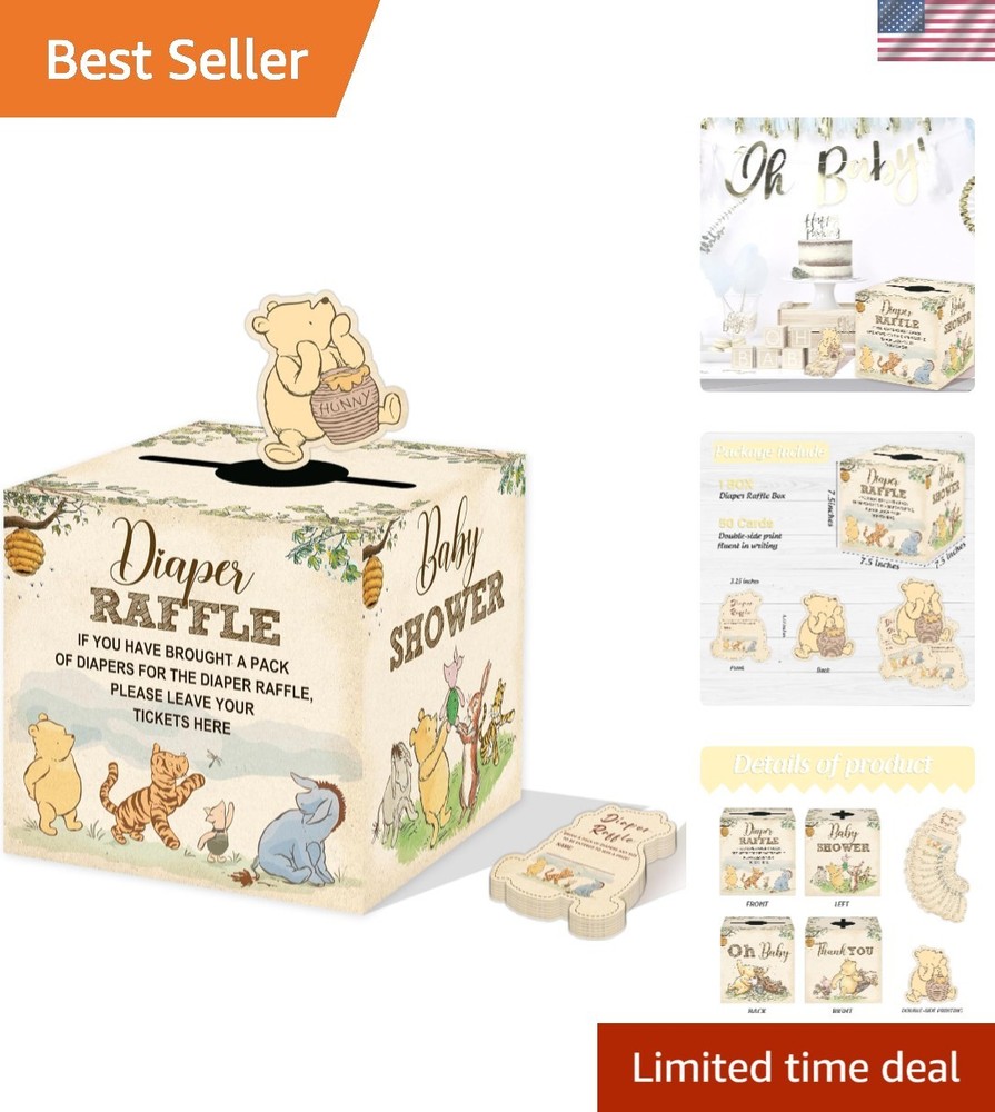 Winnie the Pooh Baby Shower Decorations with Raffle Box & 50 Cards – Joyful Fun!