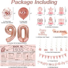 90th Birthday Party Decorations for Women, Rose Gold Gold, Pink
