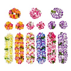 15PCS Hawaiian Party Leis, Necklaces Headbands Wristbands,Luau Decor,Multicolor