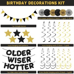 Older Wiser Hotter Triangle Flag Birthday Banner Decorations Kit- Black Gold …