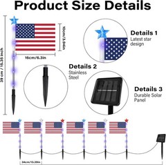 Patriotic Solar American Flag Lights – 6 Count with 8 Modes for Celebration