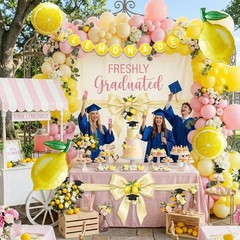 Lemonade Party Decorations Balloon Arch Kit with Lemon Banner, Pink Yellow Le…