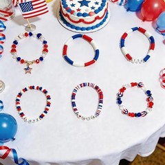 250th Anniversary Bracelet, Patriotic Beaded Wristbands, July 4th 6 items