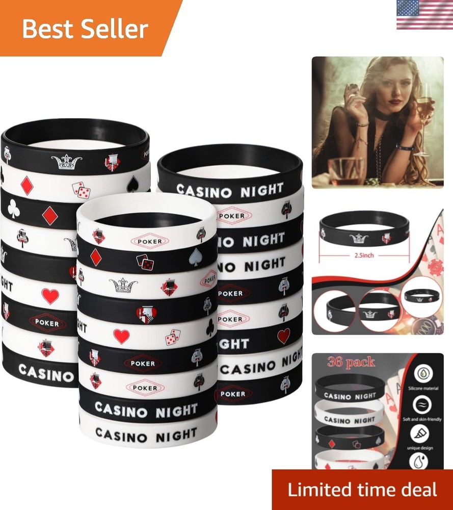 Comfortable 36 Pack Casino Night Wristbands – Perfect for Las Vegas Parties