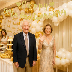 2Pcs Happy 50Th Anniversary Banner, Pre-Strung Glitter Gold 50Th Wedding Anniver