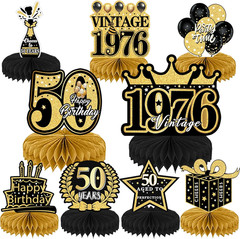 50Th Birthday Decorations for Men – 9Pcs Black Gold 50Th Birthday Party Decorati