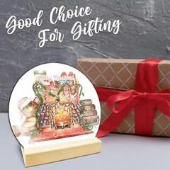 Christmas Fireplace Table Wooden Decor – Merry Christmas Crystal Ball Plaque Wit
