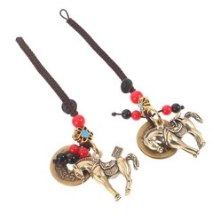 2Pcs Brass Chinese Style Keychain Set Lunar New Year Wealth Charm Pendant
